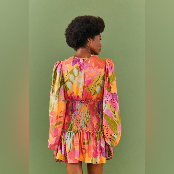 FARM RIO Sweet Forest Long Sleeve Mini Dress L - Picture 3 of 6